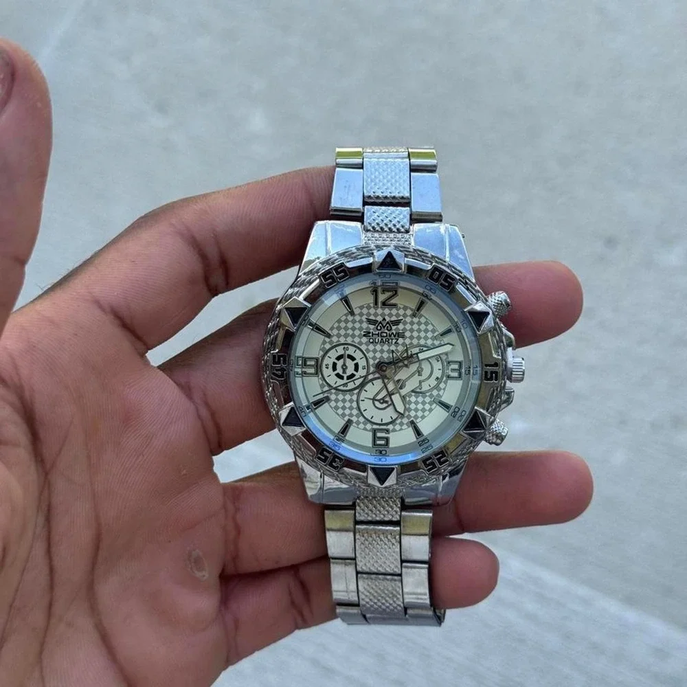 Silver Iced White Dial Watch